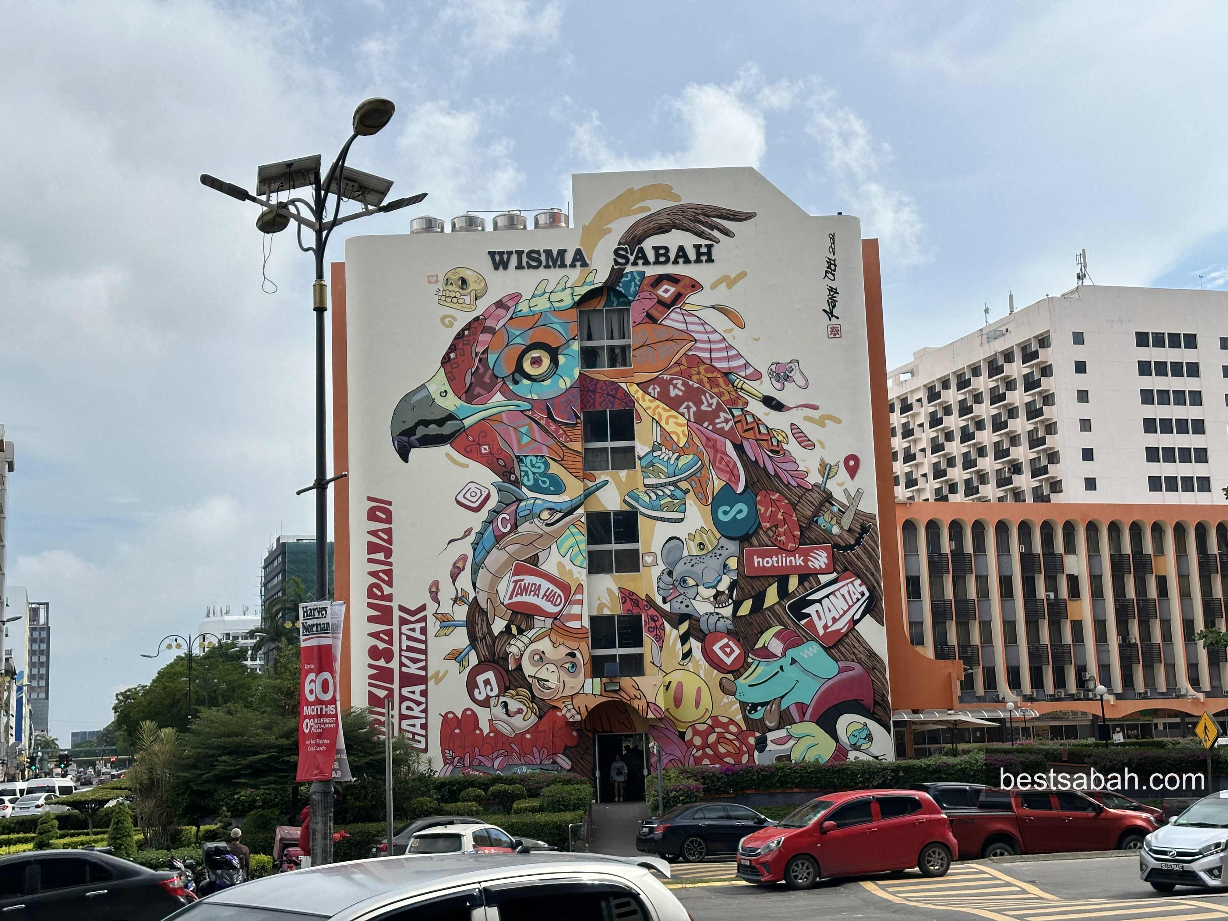 Graffiti mural on building side in Kota Kinabalu